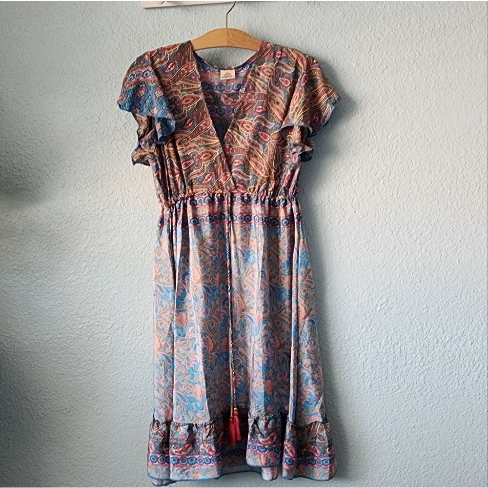 Kasturi vintage poly silk floral boho cottagecore peaseant dress
